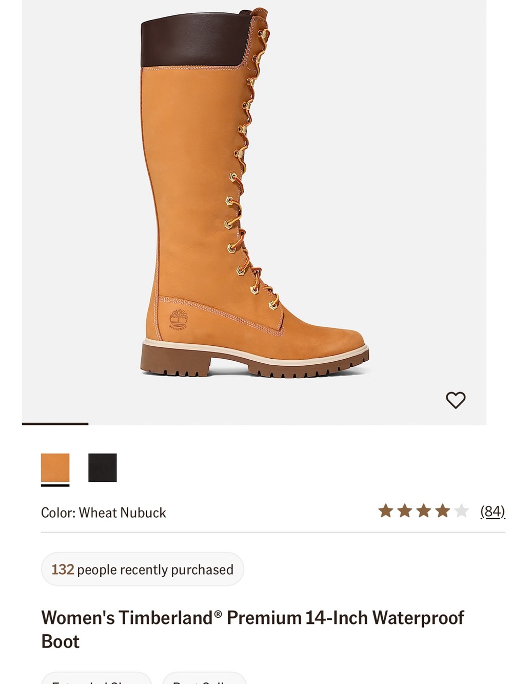 🆕Timberland Women's Wheat Nubuck 14-Inch Waterproof Lace-Up Boot